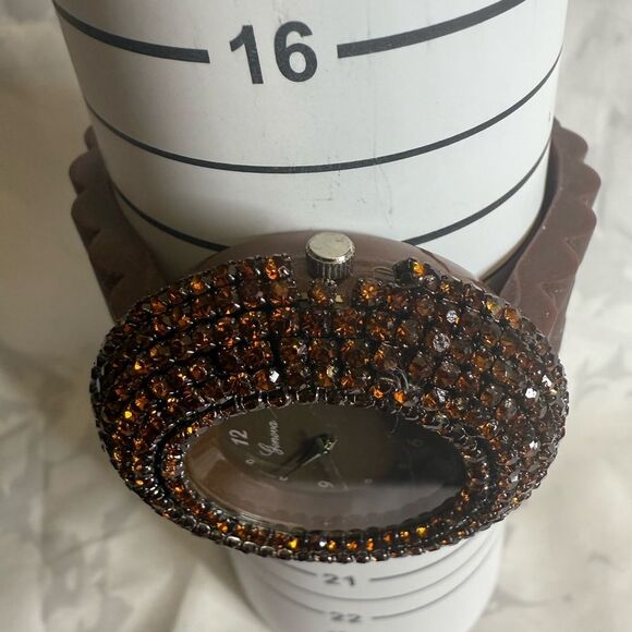 Geneva Brown Crystal Bezel Fashion Watch - Picture 6 of 6